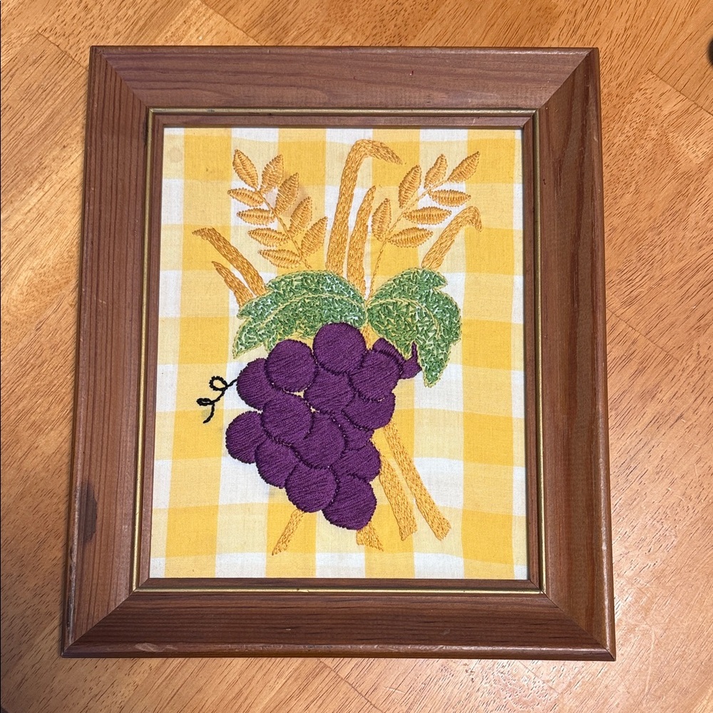 ‘Grandmacore’ Grape Embroidery Art in Wooden Frame
